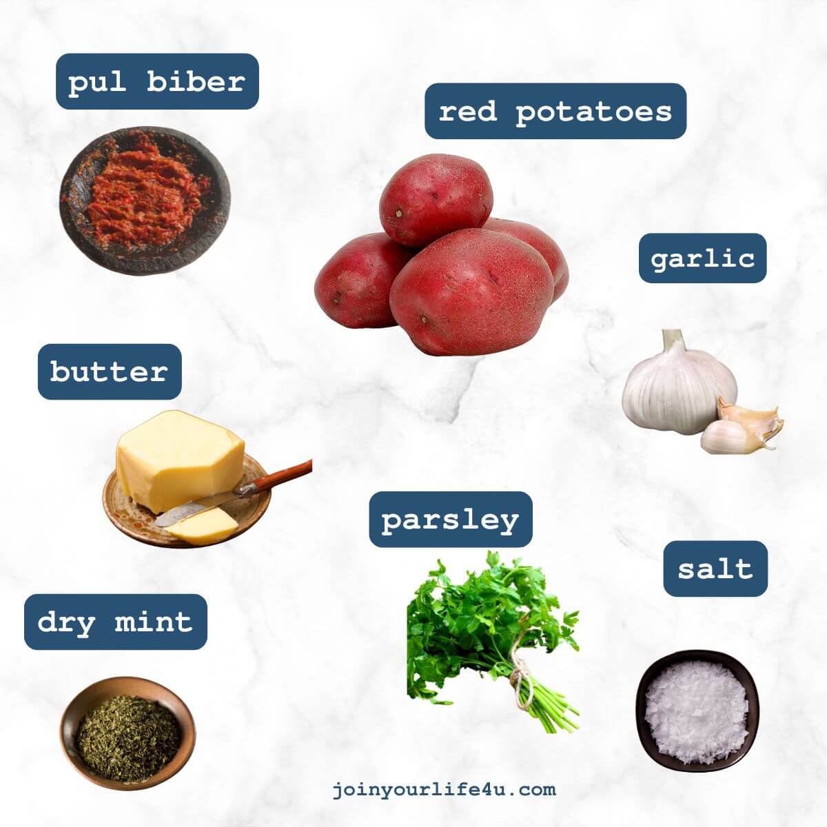 Ingredients for Hasselback potatoes arranged on a surface.