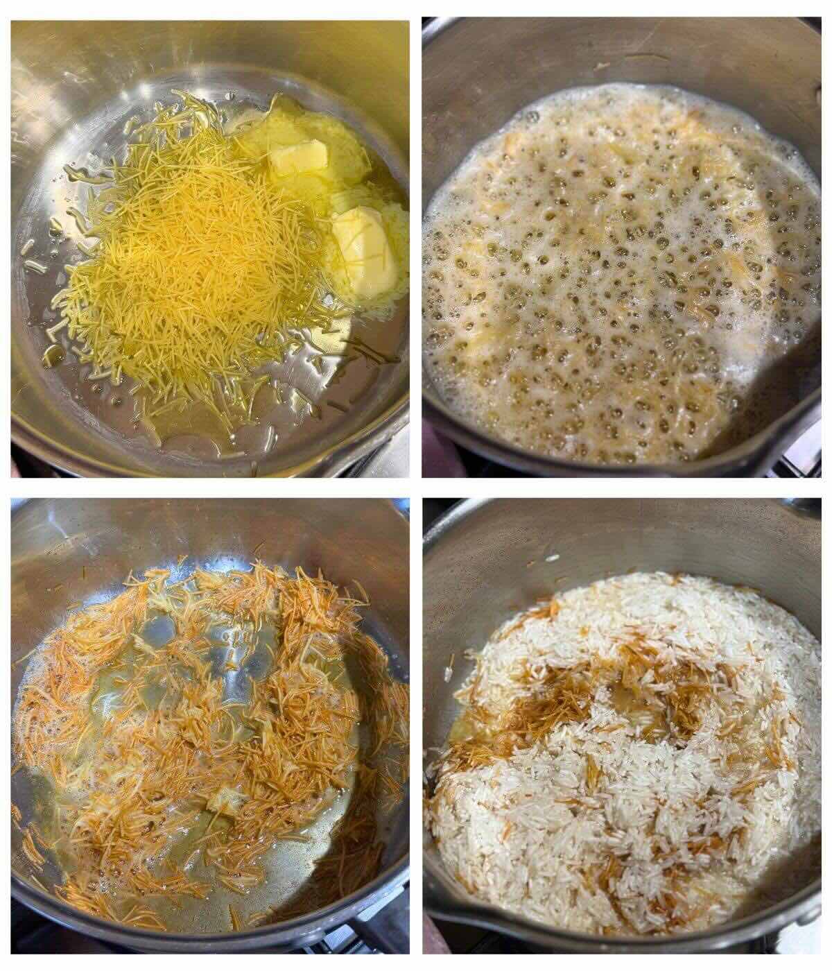 Preparation steps to make Lebanese rice with vermicelli