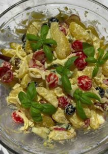 Potato salad in a glass bowl