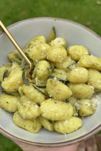 Gnocchi with Pesto and Zucchini in a bowl