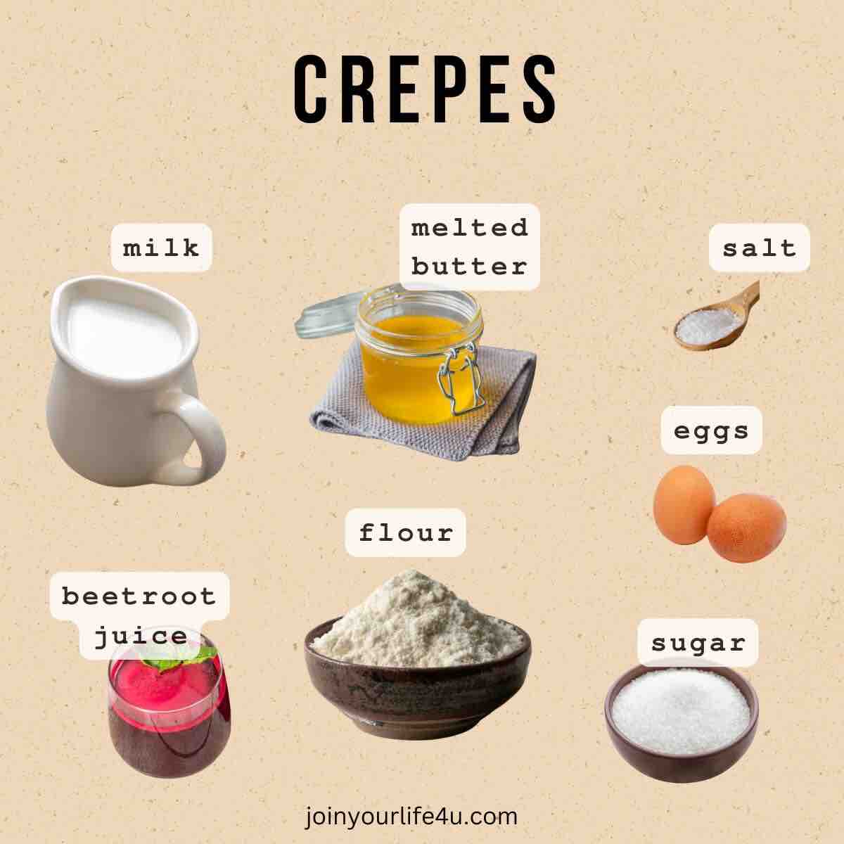 Ingredients in my Berry and Cream Pink Crèpes Cake