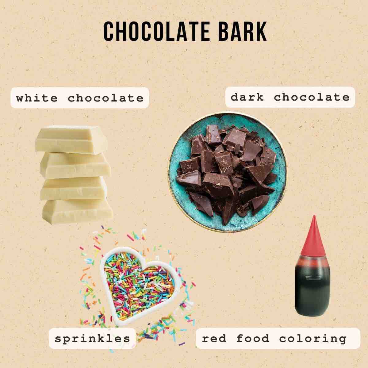 Ingredients to make Valentine's Day Chocolate Bark 