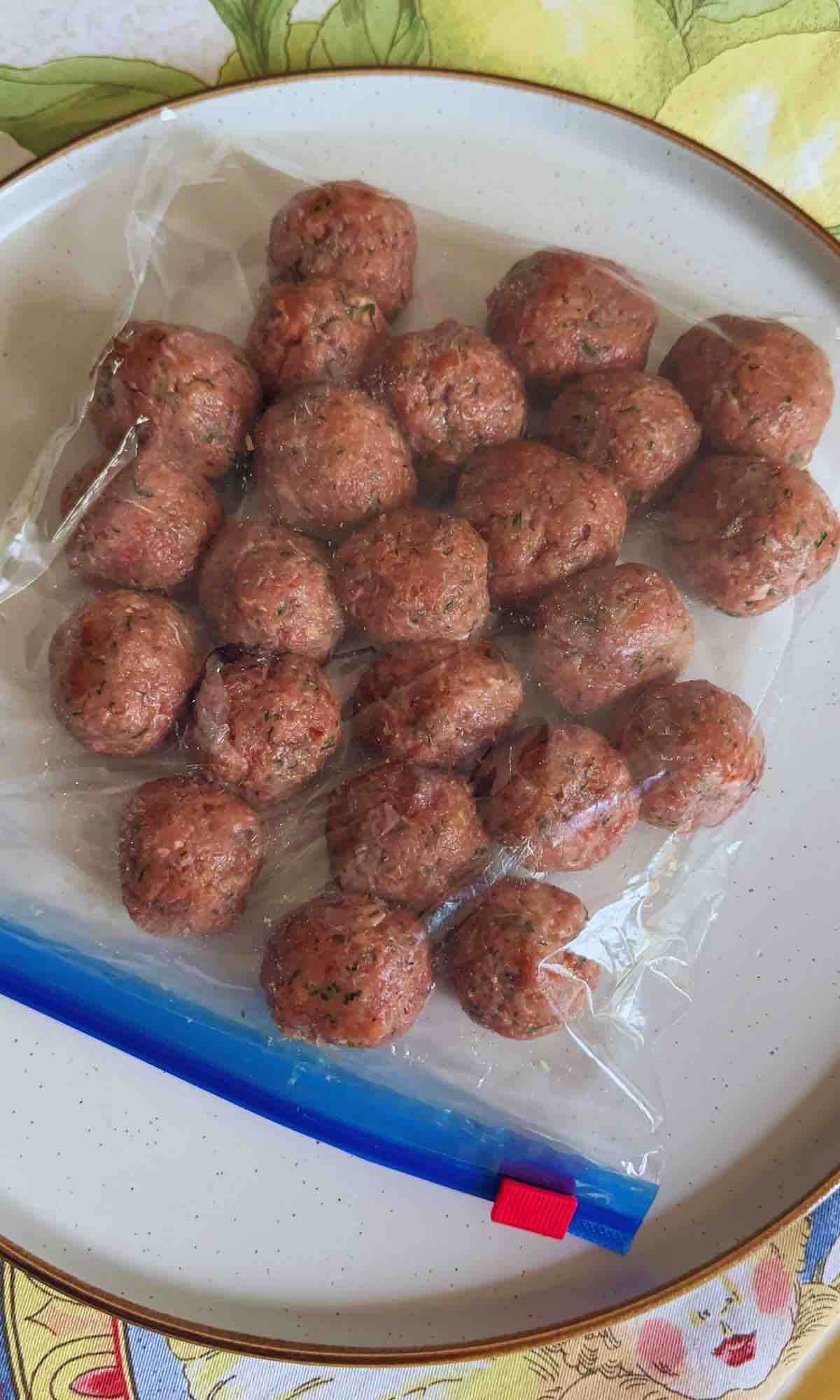 Raw Swedish Meatballs in a bag ready to be frozen 