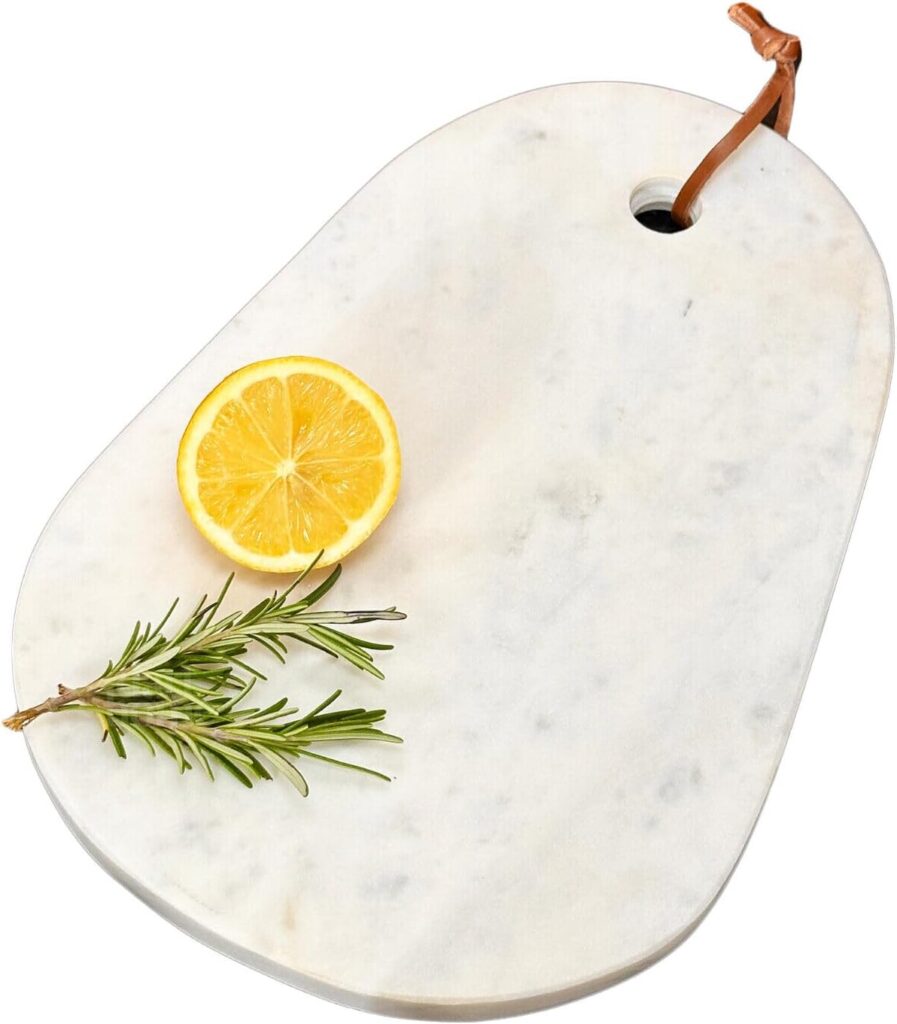 Pebble Marble Chopping Board White Faux Leather Hanger Kitchen Worktop Protector