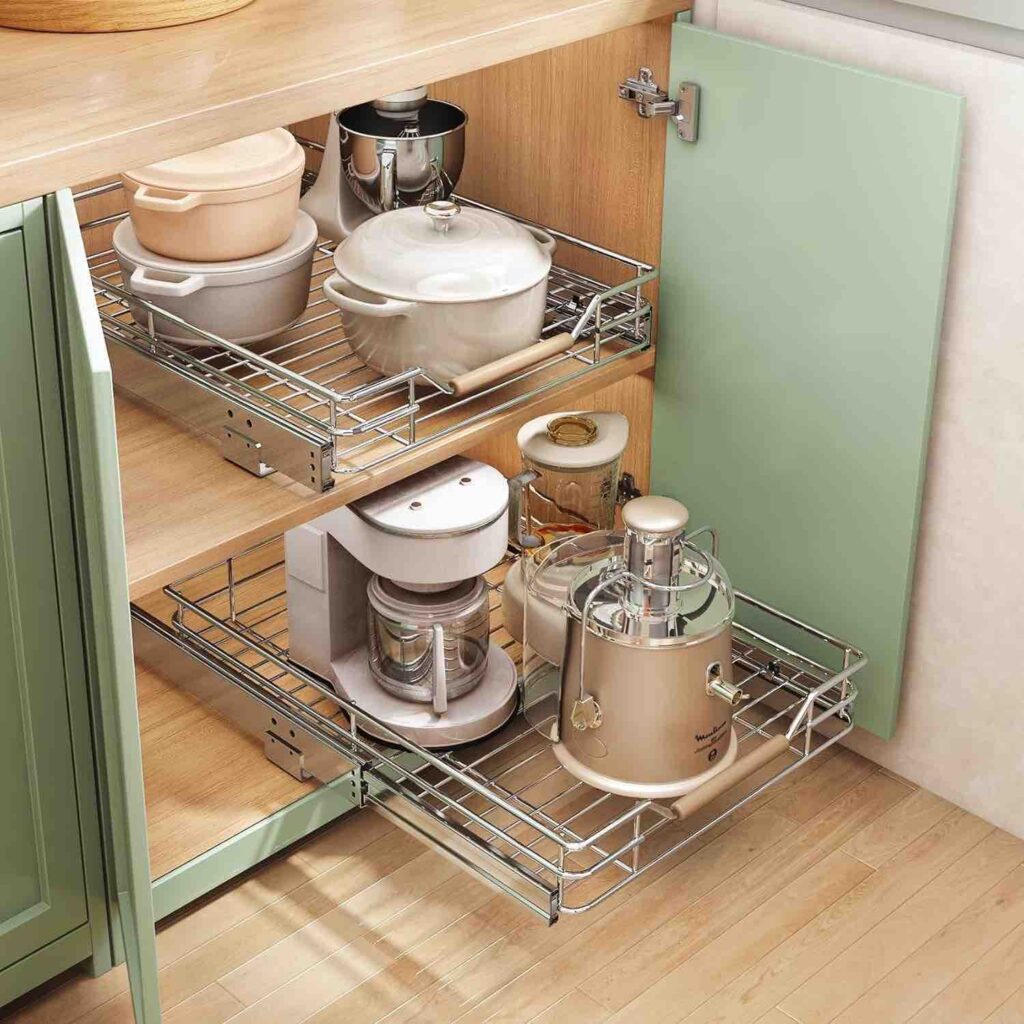 Pull out Cabinet Organizer, Heavy Duty Sliding Drawers for Cabinets, Slide out Drawers Storage Basket Shelves for Home Pot and Pan, Steel Roll out Shelf Inside Kitchen, Bathroom, Pantry, Under Sink