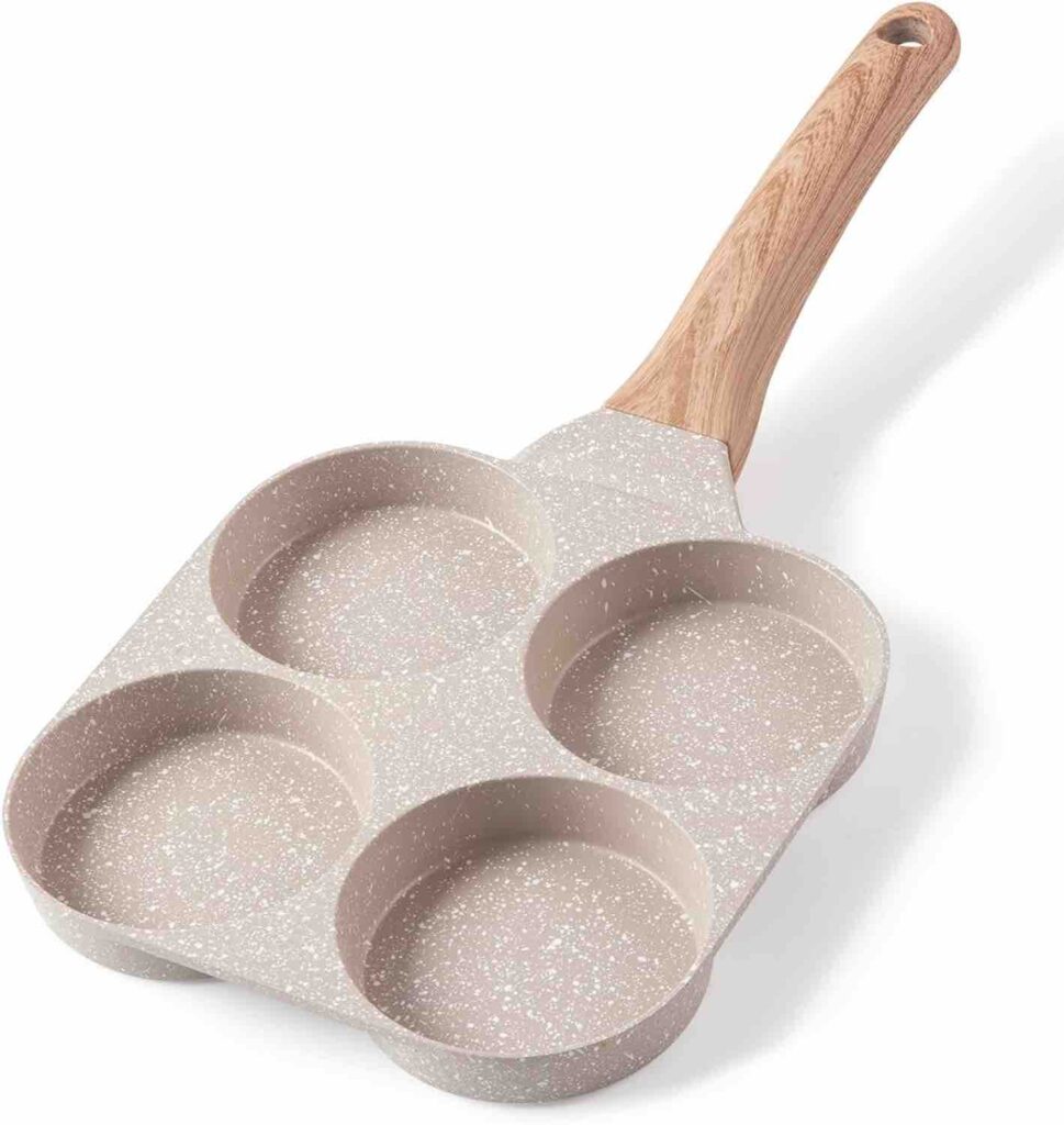 CAROTE Egg Omelette Pan, 4-Cup Nonstick Egg Frying Pan, Egg Skillet for Breakfast, Pancake, Plett, Crepe Pan, Suitable for All Hobs & Induction (4-Cup)