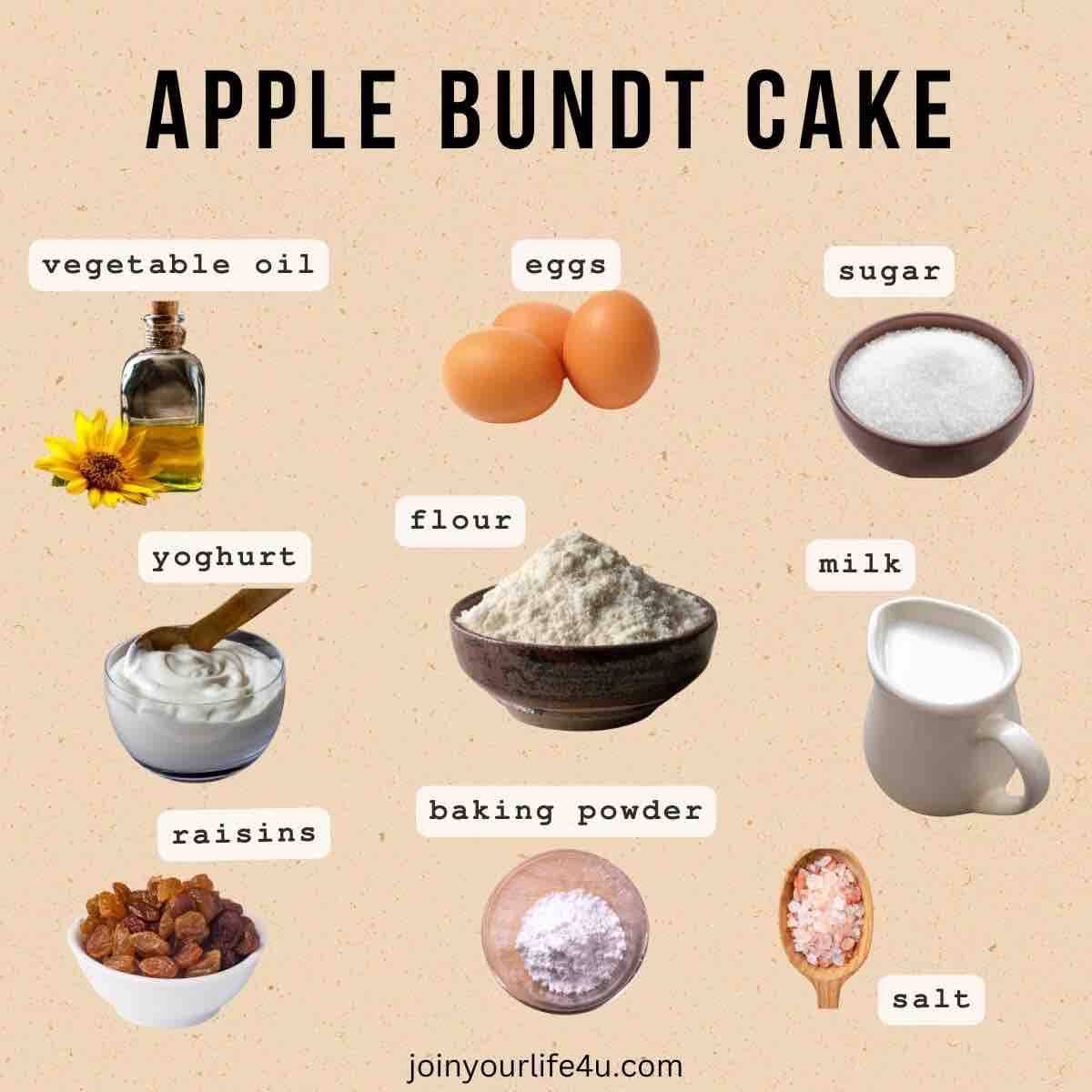 Ingredients in my Apple and Raisin Bundt Cake 