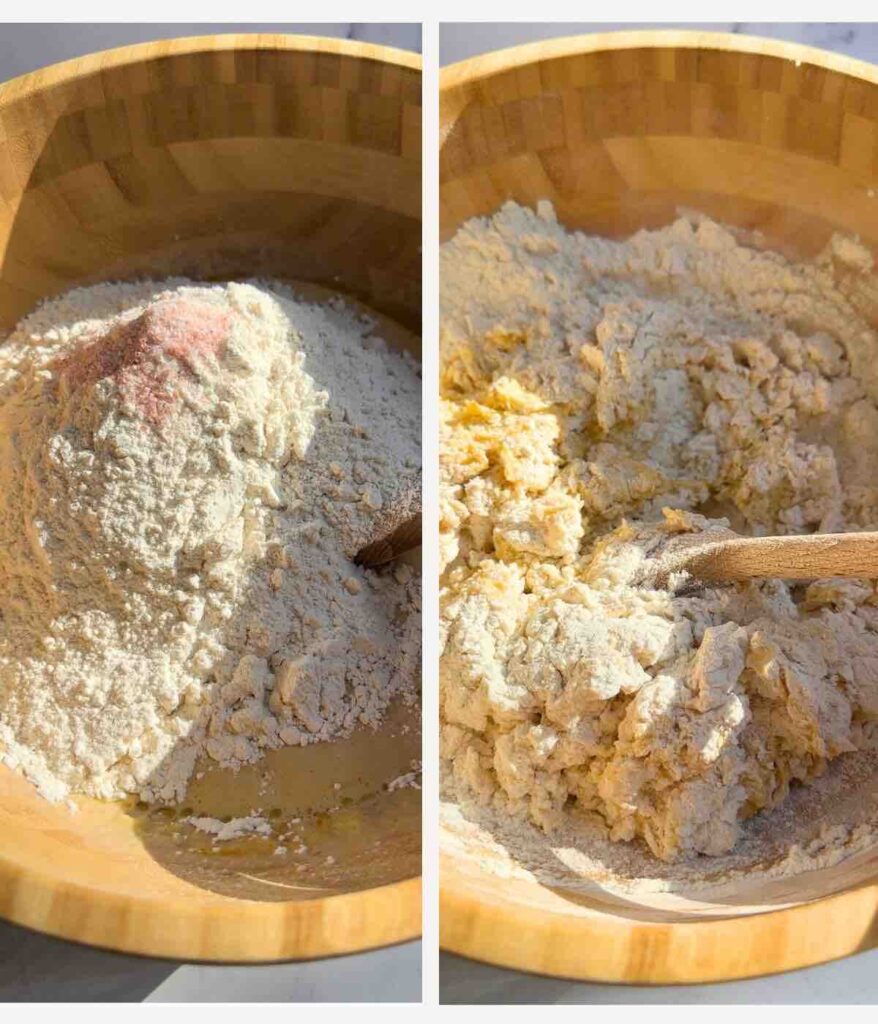 Process shots on how to make the dough for pumpkin shaped bread