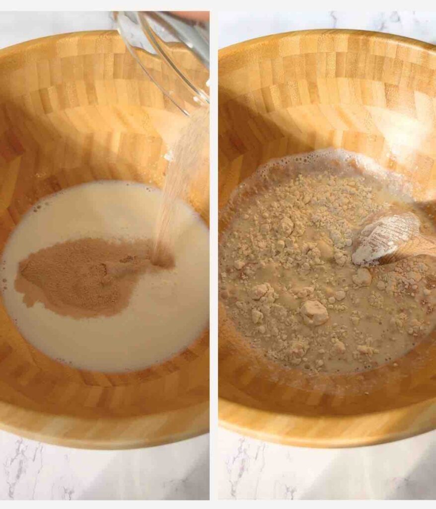 Process shots on how to make the dough for pumpkin shaped bread