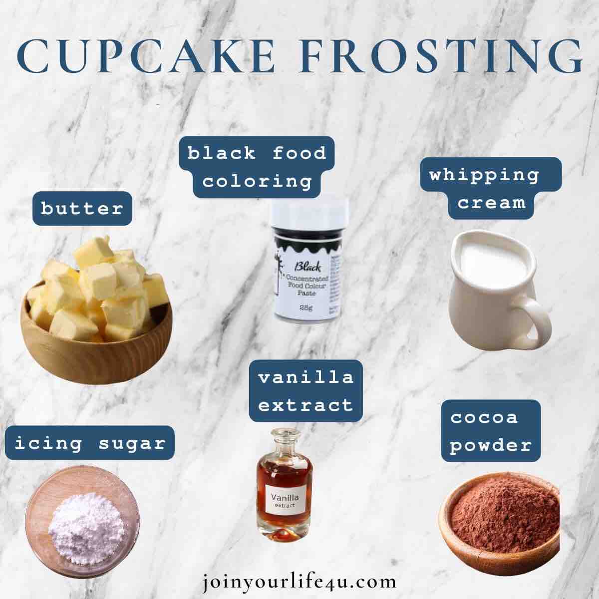 Ingredients to make cupcake cream frosting