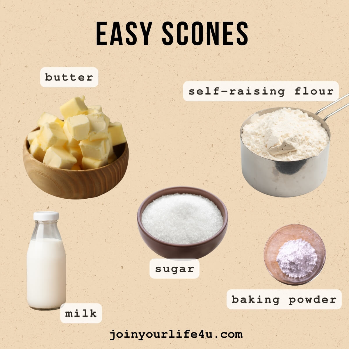 Ingredients to make Quick and Easy Scones