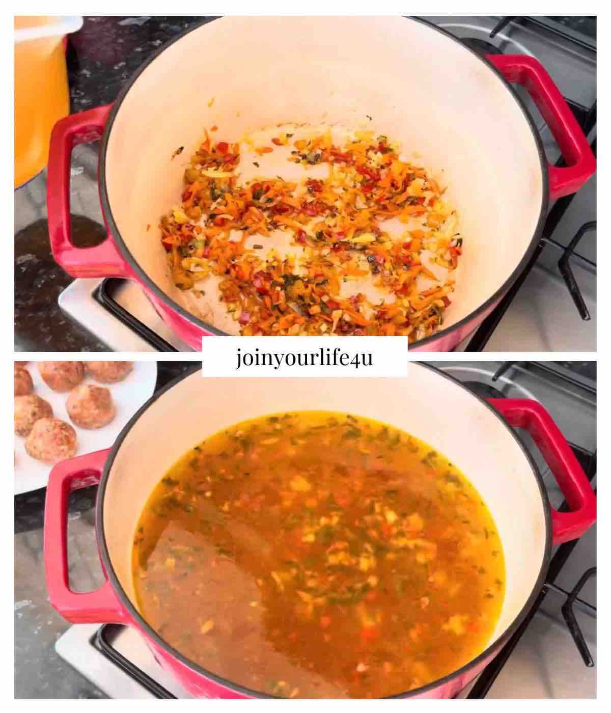 Preparation steps for how to make soup with minced beef (Ciorba de perisoare)