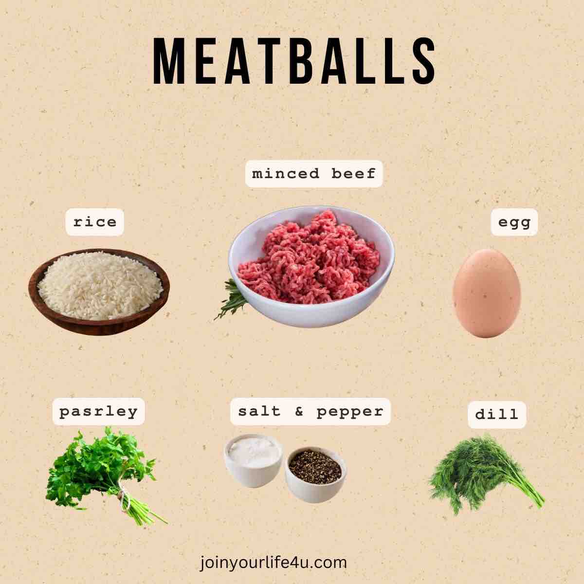 Ingredients in my Meatballs from my Romanian Meatball Soup (Ciorba de perisoare)