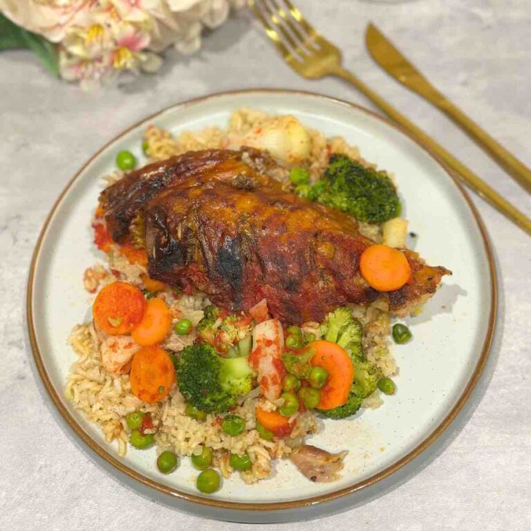 One Pan Turkey Rice Bowl with Veggies on a plate