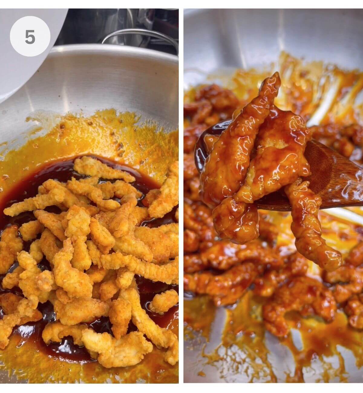 Process shots in my Crispy Sesame Chicken Recipe with Sweet Chili Sauce and Soy Sauce