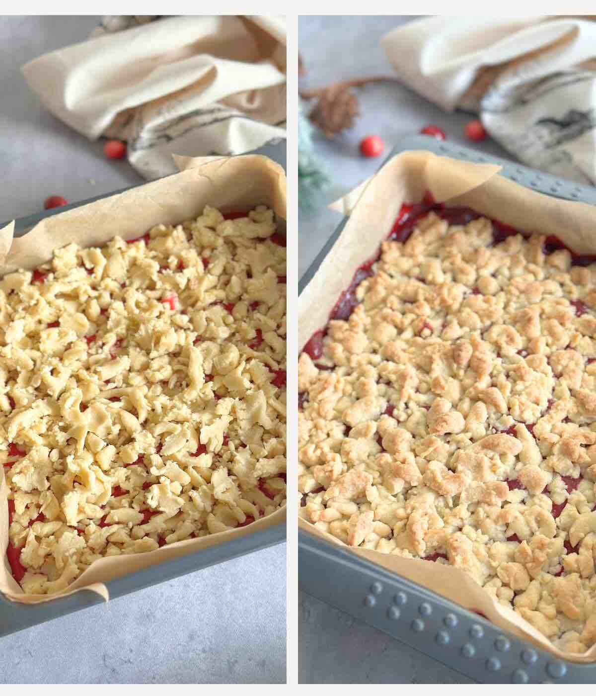 Process shots on how to make Easy Fruit Crumble Bars with Cranberries