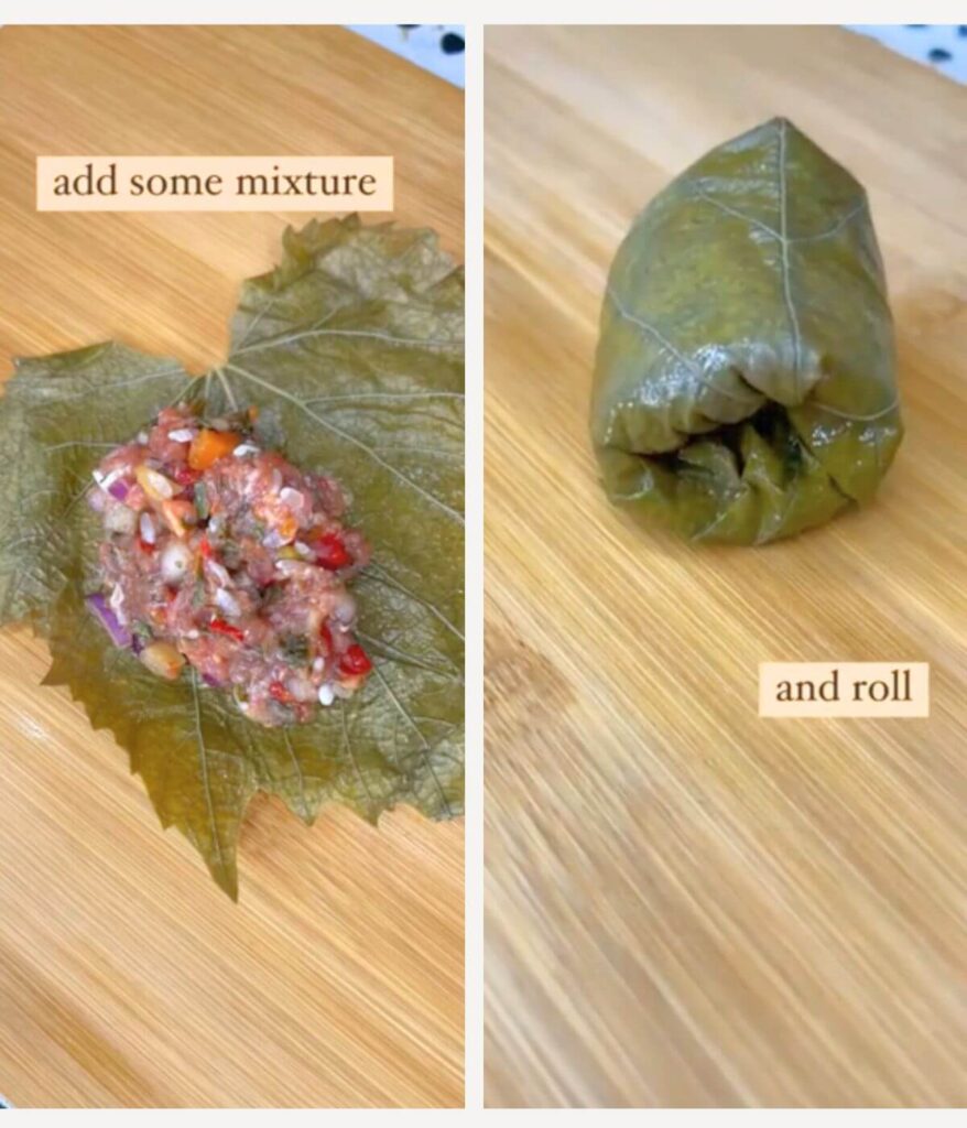 Process shots in my Easy stuffed grape leaves with rice and ground beef filling.