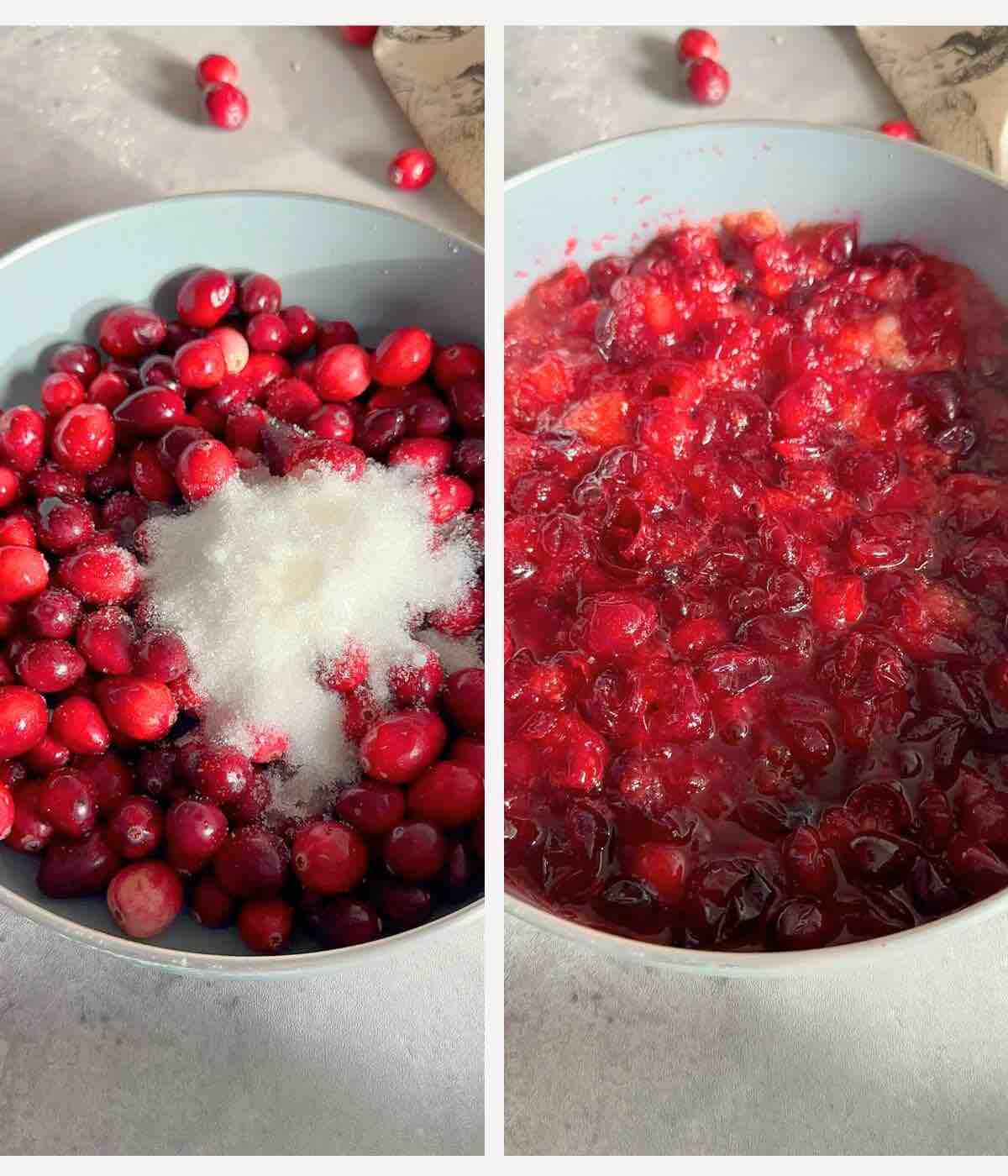 Process shots on how to make Festive Cranberry Crumb Dessert