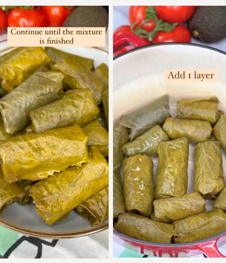 Process shots in my Homemade stuffed grape leaves recipe for beginners.