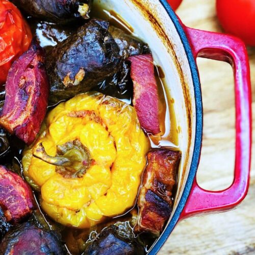 Stuffed Grape Leaves and peppers with pancetta chunks