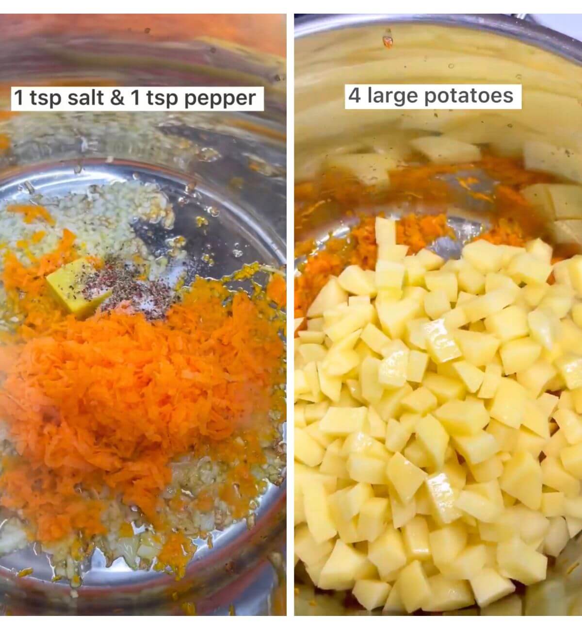 Process shots on how to make greek yogurt potato soup