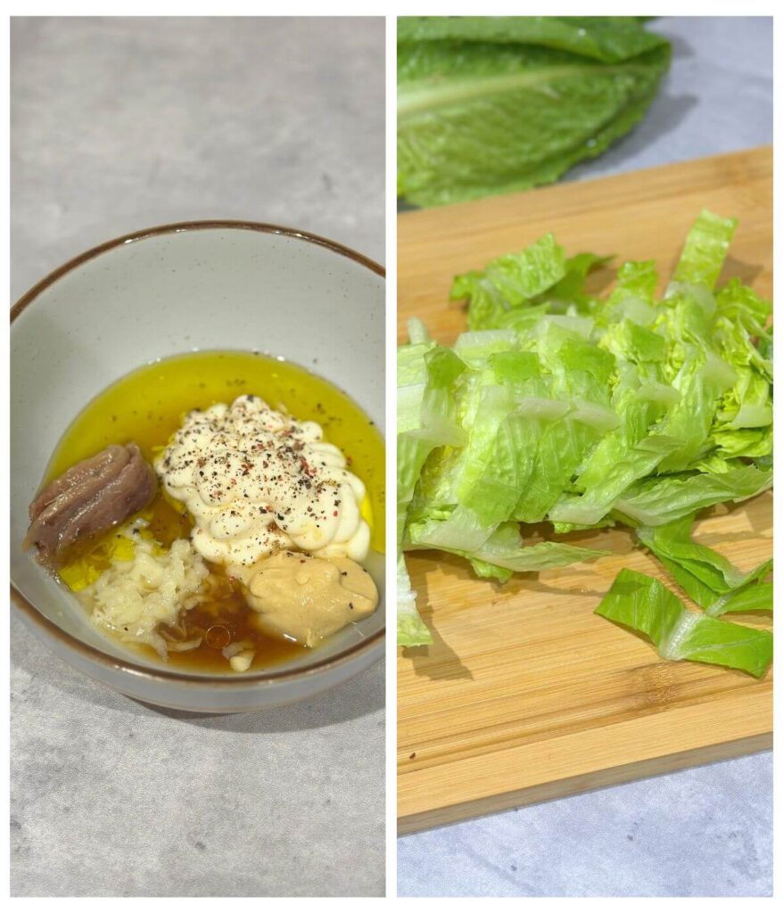 Preparation steps on How to make Easy Chicken and Bacon Caesar Salad