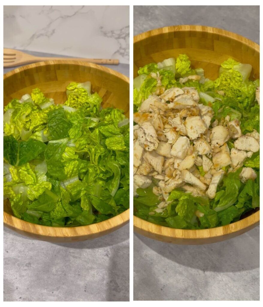 Preparation steps on How to make Simple Chicken and Bacon Caesar Salad