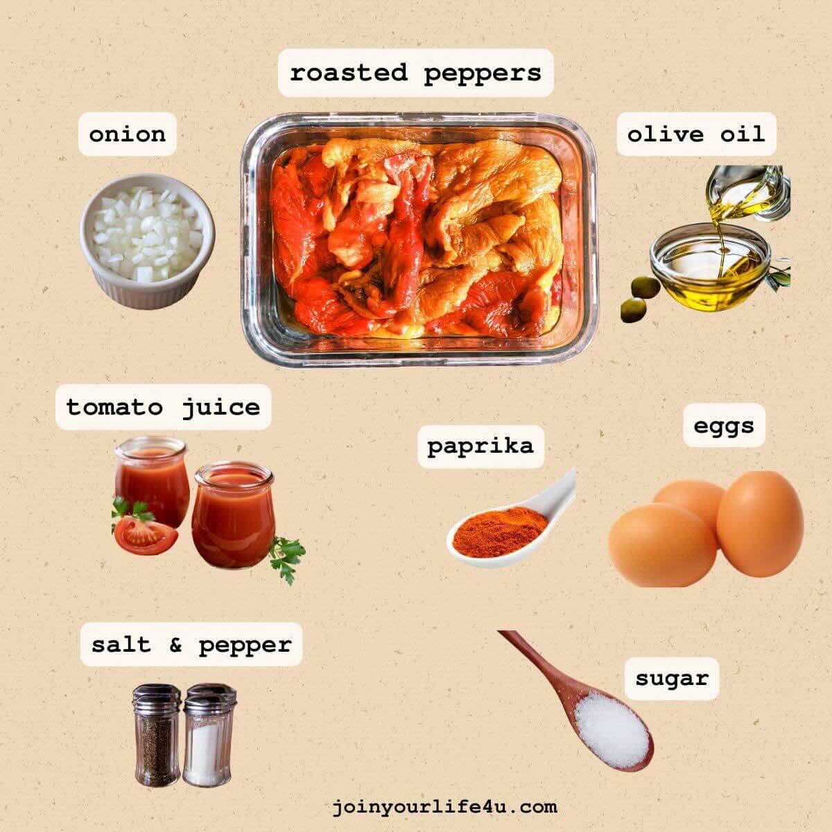 Ingredient shot for roasted pepper baked eggs recipe