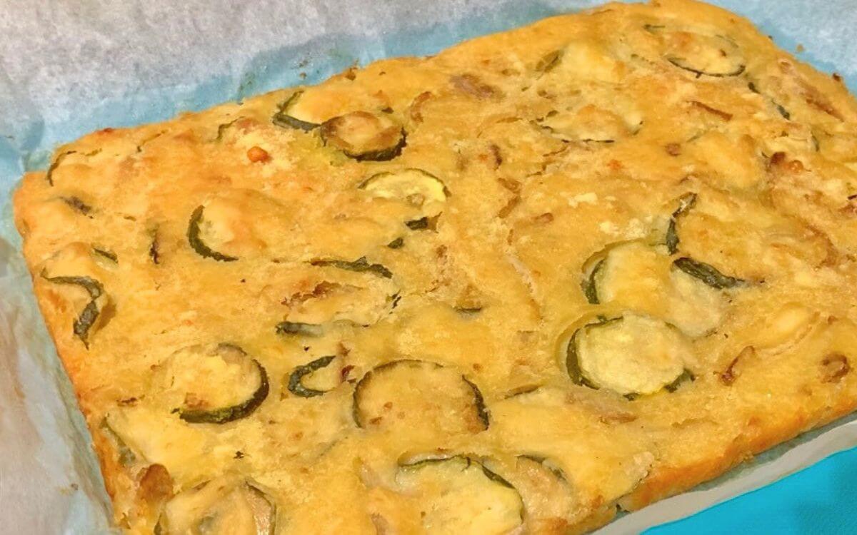 Italian Zucchini Scarpaccia on baking sheet. 